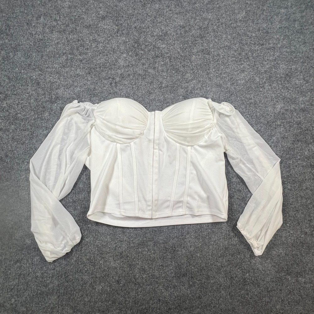 Bluebell Chiffon Cropped Corset Blouse Womens 3XL White Stretch Puff Sleeves